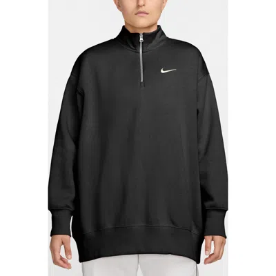 Nike Sportswear Phoenix Oversize Fleece Quarter Zip Top In Black/sail