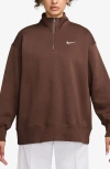 Nike Sportswear Phoenix Oversize Fleece Quarter Zip Top In Brown