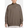 Nike Sportswear Phoenix Oversize Fleece Quarter Zip Top In Mink Brown/sail