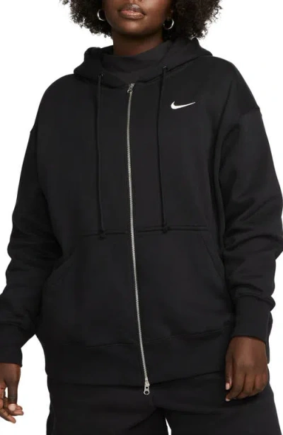 Nike Sportswear Phoenix Oversized Full Zip Hoodie In Black/ Sail