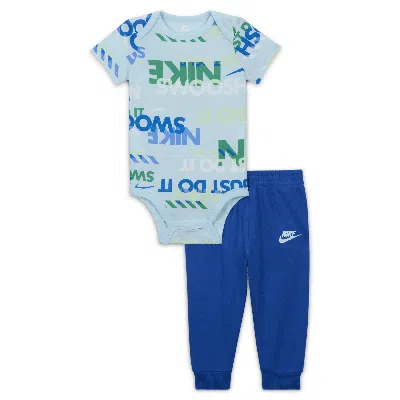 Nike Sportswear Playful Exploration Baby (0-9m) Printed Bodysuit And Pants Set In Blue
