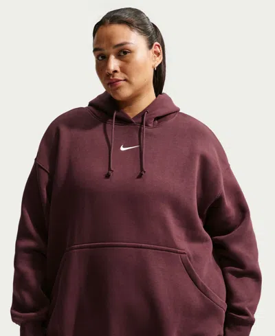 Nike Sportswear Plus Size Phoenix Fleece Oversized Pullover Hoodie In Burgundy