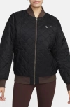 Nike Sportswear Reversible Varsity Quilted Bomber Jacket In Baroque Brown/ Black/ Sail