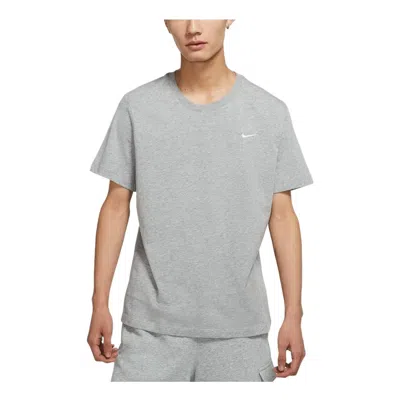 Nike Sportswear Solid Color Embroidered Logo Micro Mark Round Neck Casual Short Sleeve Gray