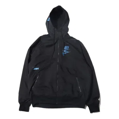 Nike Sportswear Sport Logo Printing Woven Breathable Hooded Jacket 'black Blue'