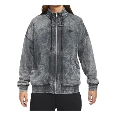 Nike Sportswear Stand Collar Knit Washed Jacket Black In Gray