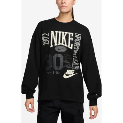 Nike Sportswear Street Crewneck Graphic Sweatshirt In Black/sail