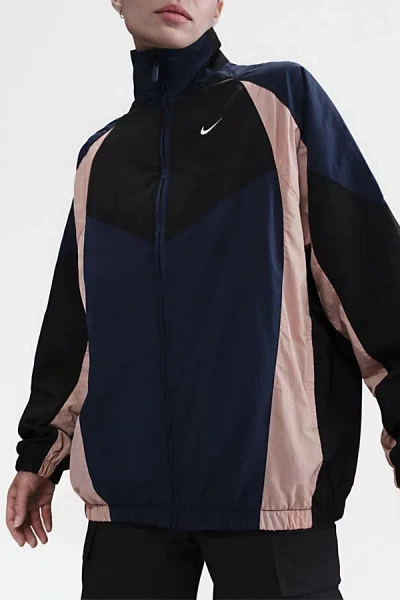 NIKE SPORTSWEAR STREET OVERSIZED TRACK JACKET IN MIDNIGHT NAVY/BLACK/PARTICLE PINK, WOMEN'S AT URBAN OUTF