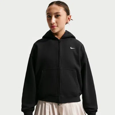 Nike Sportswear Studio Fleece Big Kids' (girls') Oversized Full-zip Hoodie In Black