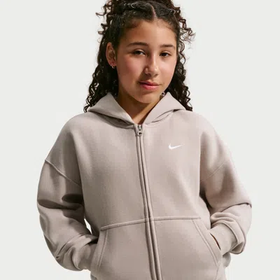 Nike Sportswear Studio Fleece Big Kids' (girls') Oversized Full-zip Hoodie In Neutral