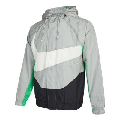 Nike Sportswear Swoosh Contrasting Colors Large Logo Hooded Woven Jacket Gray