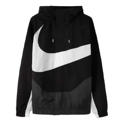 Nike Sportswear Swoosh Large Logo Printing Colorblock Hooded Jacket Black
