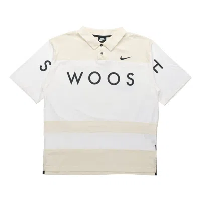 Nike Sportswear Swoosh Logo Printing Contrasting Colors Loose Polo Shirt White In Neutral