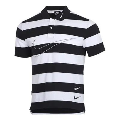 Nike Sportswear Swoosh Stripe Short Sleeve Polo Black White In Multi
