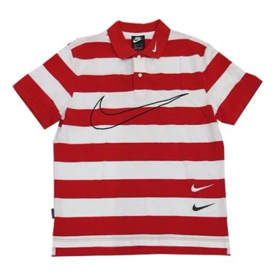 Nike Sportswear Swoosh Stripe Short Sleeve Polo Red White Redwhite
