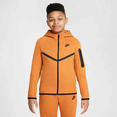 Nike Sportswear Tech Fleece Big Kids' Full-zip Hoodie In Orange