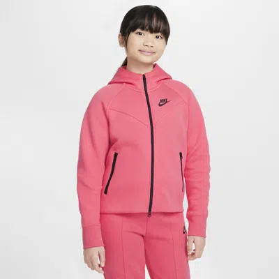 Nike Sportswear Tech Fleece Big Kids' (girls') Full-zip Hoodie In Astro Pink/black