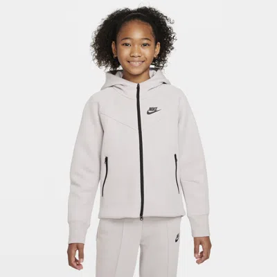 Nike Sportswear Tech Fleece Big Kids' (girls') Full-zip Hoodie In Platinum Violet/ Black/ Black