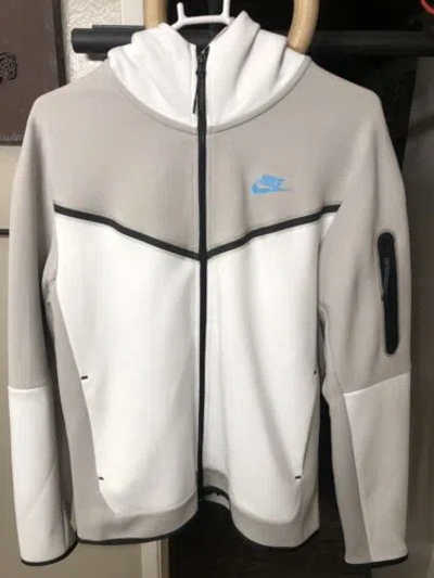 Pre-owned Nike Sportswear Tech Fleece Hoodie Iron Ore/white/black/blue Men Sz M Dv0537-012