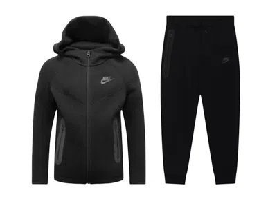 Pre-owned Nike Sportswear Tech Fleece Kids Full Zip Hoodie & Joggers Set In Black