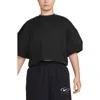 Nike Women's  Sportswear Tech Fleece Oversized Short-sleeve Cropped Top In Black/ Black