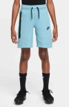 Nike Kids'  Sportswear Tech Fleece Shorts In Denim Turquoise/black/black