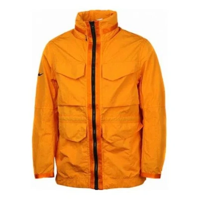 Nike Sportswear Tech Pack Stand Collar Cargo Multiple Pockets Jacket Gold Yellow Goldyellow In Orange