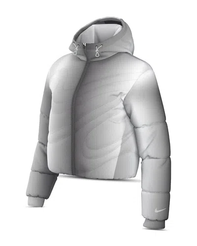 Nike Sportswear Therma Fit Metallic Swoosh Puffer Jacket In Gray