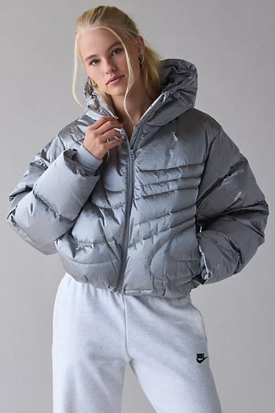 Nike Sportswear Therma-fit Oversized Down Puffer Jacket In Silver, Women's At Urban Outfitters In Blue