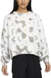 Nike Sportswear Tie Dye Oversize Crop Sweatshirt In Flat Pewter Green/black