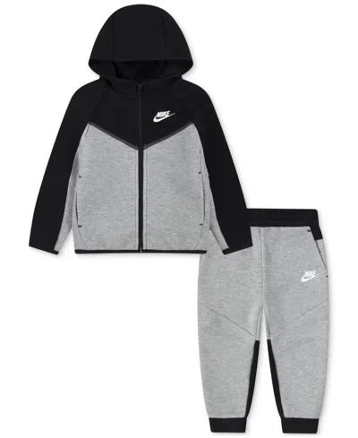Nike Babies' Sportswear Toddler 2-piece Tech Fleece Full-zip Set In Dk Grey Heather,black