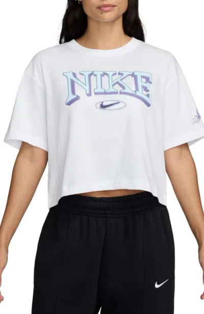 Nike Sportswear Varzity Logo Graphic Crop T-shirt In White