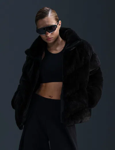Nike Sportswear Windpuffer Loose Faux Fur Jacket In Black