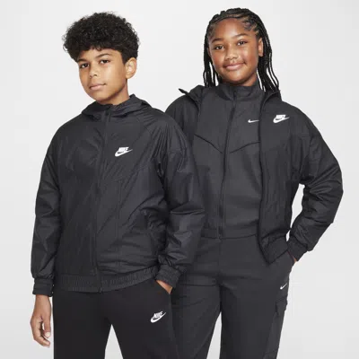 Nike Sportswear Windrunner Big Kids' Hooded Repel Jacket (extended Size) In Black