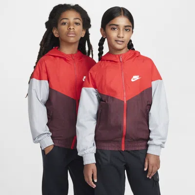 Nike Sportswear Windrunner Big Kids' Hooded Repel Jacket In Red