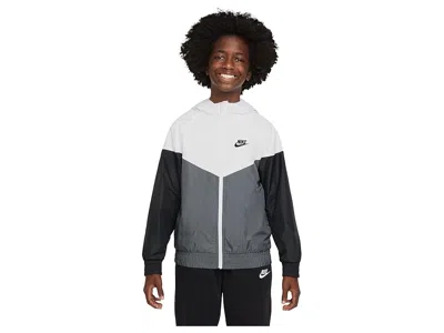 Nike Sportswear Windrunner Hooded Repel Jacket (big Kid) Kid's Sweater White/smoke Grey/black : Md (10-12 In Gray