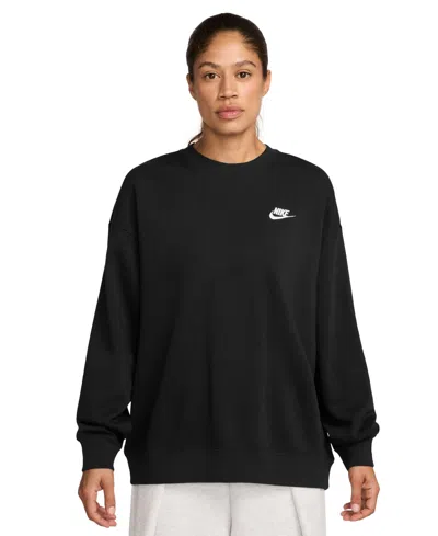 Nike Sportswear Women's Club Fleece Loose Crewneck Sweatshirt In Black,white