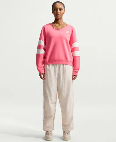 Nike Sportswear Women's Club Fleece Oversized V-neck Sweatshirt In Pink