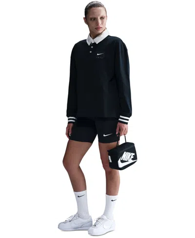 Nike Sportswear Women's Essential Oversized Long-sleeve Polo In Black,sail