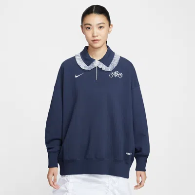 Nike Sportswear Women's Oversized 1/4-zip Fleece Polo Shirt In Blue