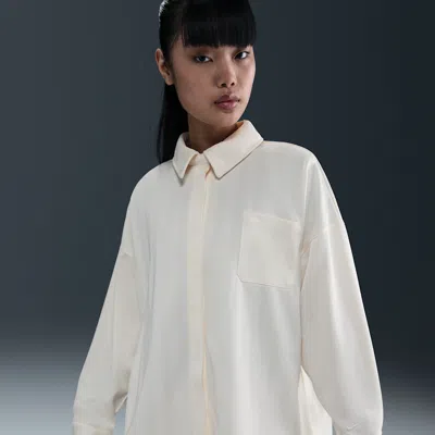 Nike Sportswear Women's Oversized Jacquard Striped Button-down Shirt In White