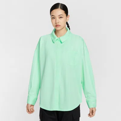 Nike Sportswear Women's Oversized Jacquard Striped Button-down Shirt In Green