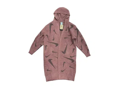 Pre-owned Nike Sportswear Women's Phoenix Cozy Boucle Long Knit Cardigan In Mauve