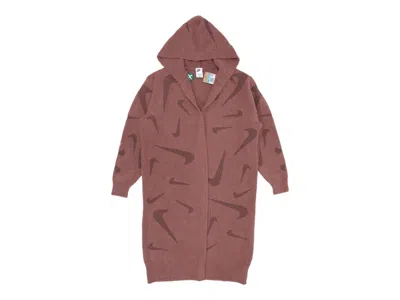 Pre-owned Nike Sportswear Women's Phoenix Cozy Boucle Long Knit Cardigan In Mauve In Purple