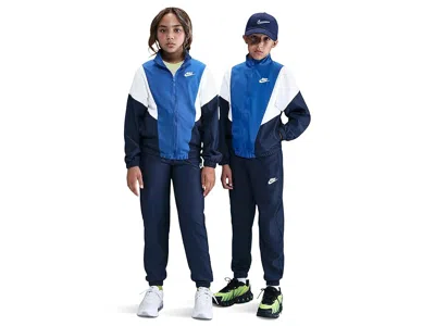 Nike Sportswear Woven Tracksuit (little Kid/big Kid) Kid's Active Sets Midnight Navy/game Royal/white/whi In Blue