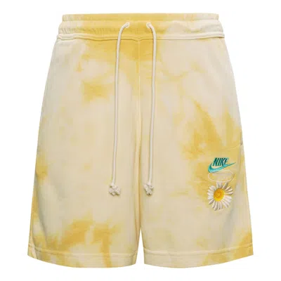 Nike Sportswearfrench Terry Solid Color Logo Flowers Embroidered Casual Shorts Gold Color In Yellow