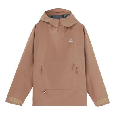 Nike Ss22 Acg Solid Color Minimalistic Casual Hooded Jacket Brown