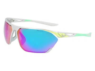 Pre-owned Nike Stratus Wrap Sunglasses Brushed Silver Turq Irror (stratus 0117613) In Brushed Silver Turq Mirror (s