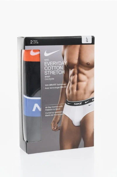 Nike Stretch Cotton 2 Pairs Brief Set With Monogram In White