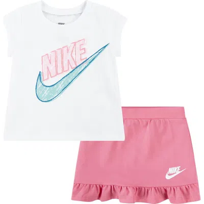 Nike Babies'  Stretch Cotton Graphic T-shirt & Skort Set In Sunset Pulse